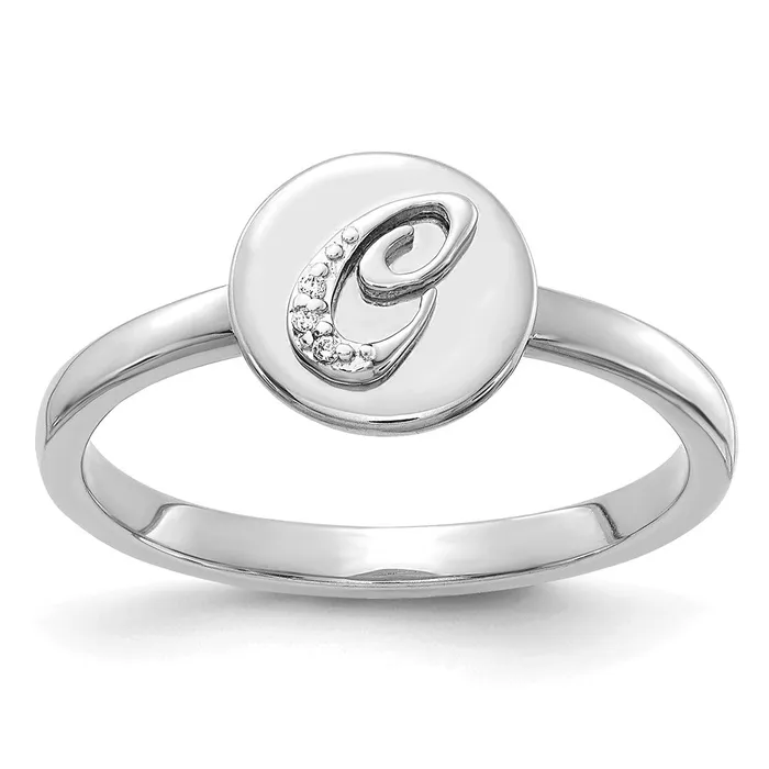 Goldiacom Rings 14k White Gold Real Diamond Initial C Ring