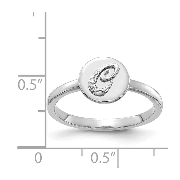 Goldiacom Rings 14k White Gold Real Diamond Initial C Ring
