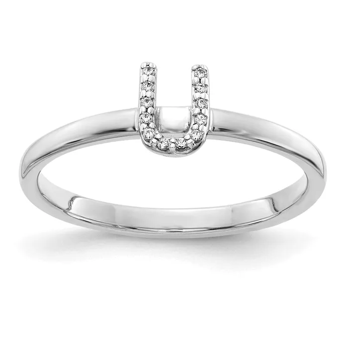 Goldiacom Rings 14k White Gold Real Diamond Initial U Ring