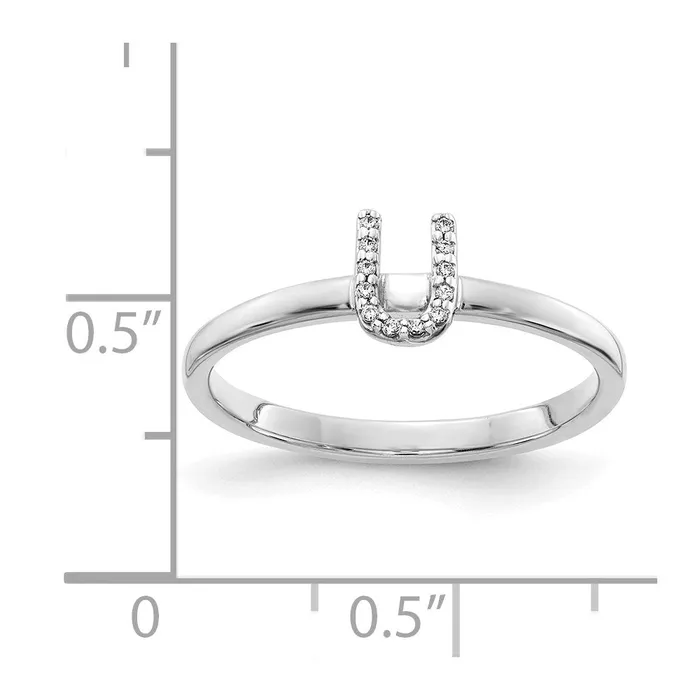 Goldiacom Rings 14k White Gold Real Diamond Initial U Ring