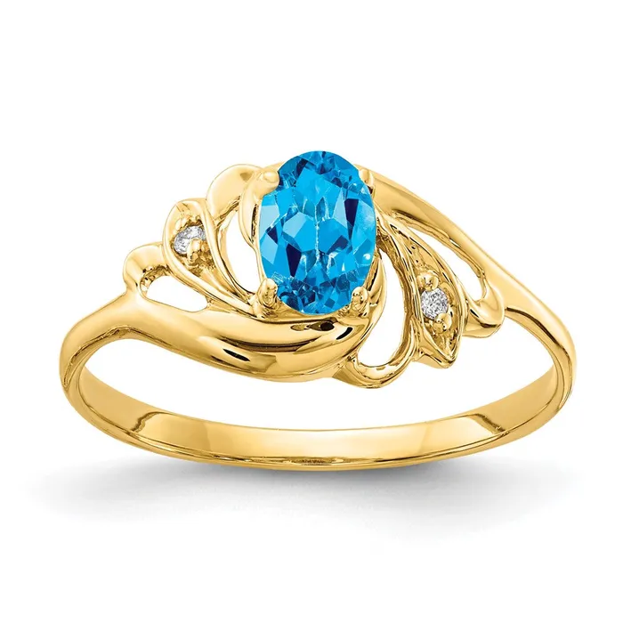 Goldiacom Rings 14K Yellow Gold 6x4mm Oval Blue Topaz Checker AAA Real Diamond ring Goldiacom Rings 14K Yellow Gold 6x4mm Oval Blue Topaz Checker AAA Real Diamond ring