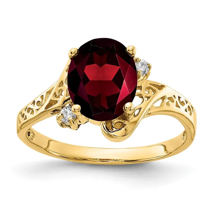 Goldiacom Rings 14K Yellow Gold 9x7mm Oval Garnet Checker VS Real Diamond ring Goldiacom Rings 14K Yellow Gold 9x7mm Oval Garnet Checker VS Real Diamond ring