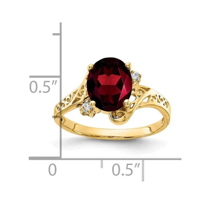 Goldiacom Rings 14K Yellow Gold 9x7mm Oval Garnet Checker VS Real Diamond ring