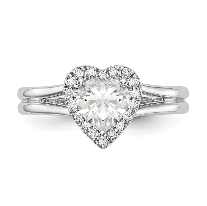 Goldiacom Rings 14kw Heart Halo Simulated Diamond Split Shank Engagement Ring