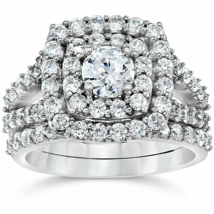 Goldiacom Rings CERTIFIED 2 Carat Diamond Cushion Halo Engagement Wedding Ring Set White Gold Goldiacom Rings CERTIFIED 2 Carat Diamond Cushion Halo Engagement Wedding Ring Set White Gold