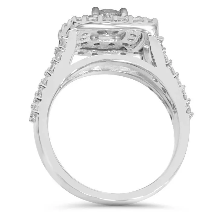 Goldiacom Rings CERTIFIED 2 Carat Diamond Cushion Halo Engagement Wedding Ring Set White Gold