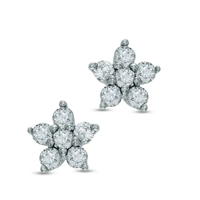 Goldia Earrings 013 CT TW Diamond Flower Stud Earrings in 14K White Gold Goldia Earrings 013 CT TW Diamond Flower Stud Earrings in 14K White Gold
