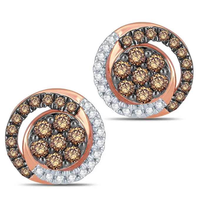 Goldia Earrings 033 CT TW Composite Champagne and White Diamond Swirl Stud Earrings in 10K Rose Gold Goldia Earrings 033 CT TW Composite Champagne and White Diamond Swirl Stud Earrings in 10K Rose Gold