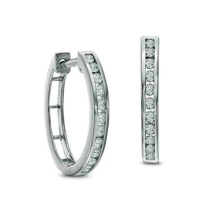 Goldia Earrings 033 CT TW Diamond Hoop Earrings in 10K White Gold