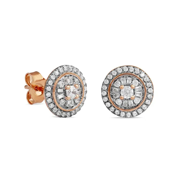 Goldia Earrings 05 CT TW Baguette and Round Composite Diamond Stud Earrings in 10K Rose Gold Goldia Earrings 05 CT TW Baguette and Round Composite Diamond Stud Earrings in 10K Rose Gold