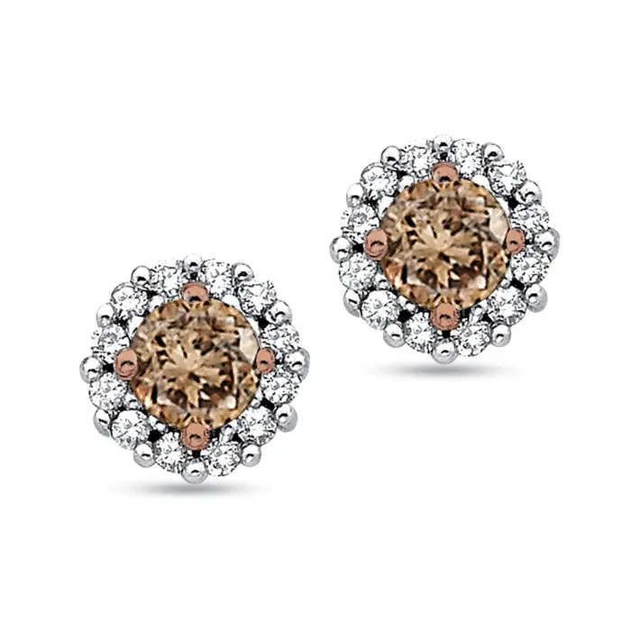 Goldia Earrings 05 CT TW Enhanced Champagne and White Diamond Frame Stud Earrings in 10K White Gold Goldia Earrings 05 CT TW Enhanced Champagne and White Diamond Frame Stud Earrings in 10K White Gold