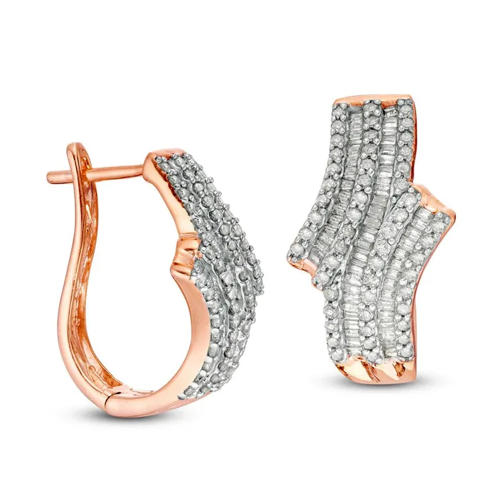 Goldia Earrings 125 CT TW Baguette and Round Diamond MultiRow Bypass Hoop Earrings in 10K Rose Gold Goldia Earrings 125 CT TW Baguette and Round Diamond MultiRow Bypass Hoop Earrings in 10K Rose Gold