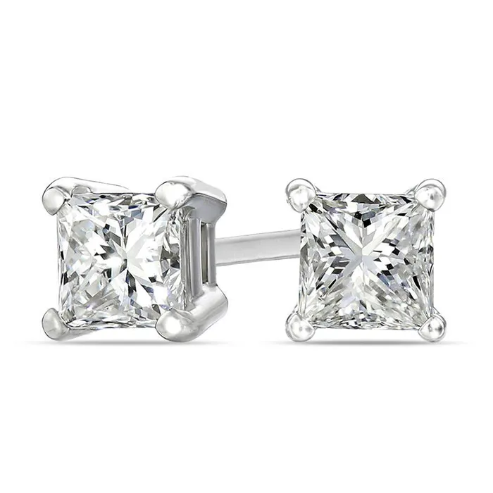Goldia Earrings 1 CT TW Certified PrincessCut Diamond Solitaire Stud Earrings in 18K White Gold IVS2 Goldia Earrings 1 CT TW Certified PrincessCut Diamond Solitaire Stud Earrings in 18K White Gold IVS2
