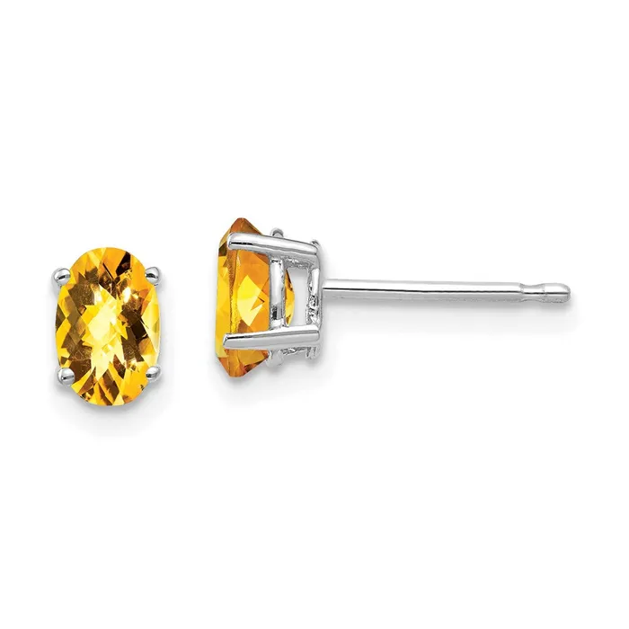 Goldia Earrings 14k White Gold 6x4mm Oval Citrine Checker Earrings