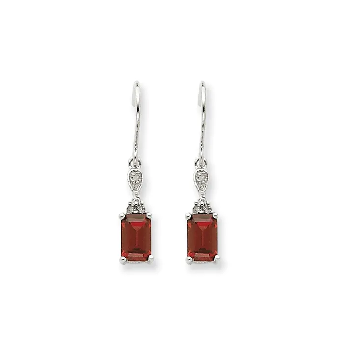 Goldia Earrings 14k White Gold Garnet u0026 Real Diamond Dangle Earrings