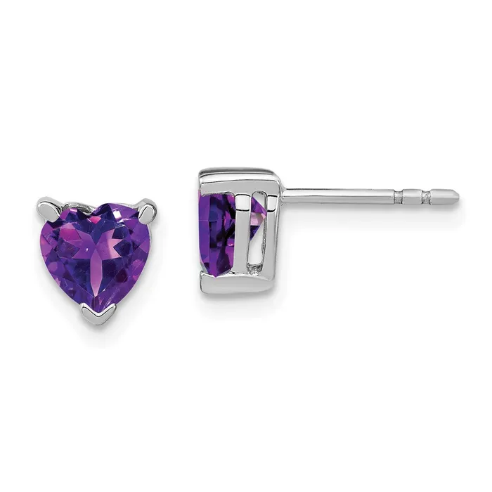 Goldia Earrings 14k White Gold Heart Amethyst Earrings