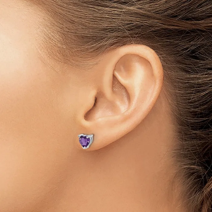 Goldia Earrings 14k White Gold Heart Amethyst Earrings