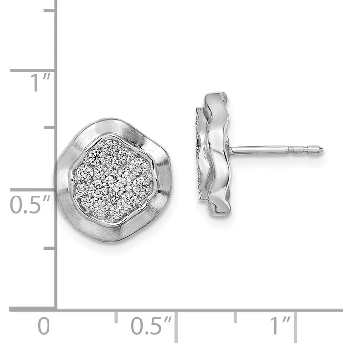 Goldia Earrings 14k White Gold Polished Wavy Circle Real Diamond Post Earrings
