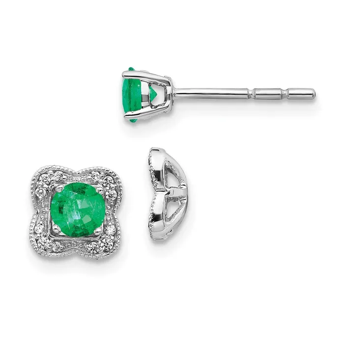 Goldia Earrings 14k White Gold Real Diamond and Emerald Stud w Jacket Earrings Goldia Earrings 14k White Gold Real Diamond and Emerald Stud w Jacket Earrings