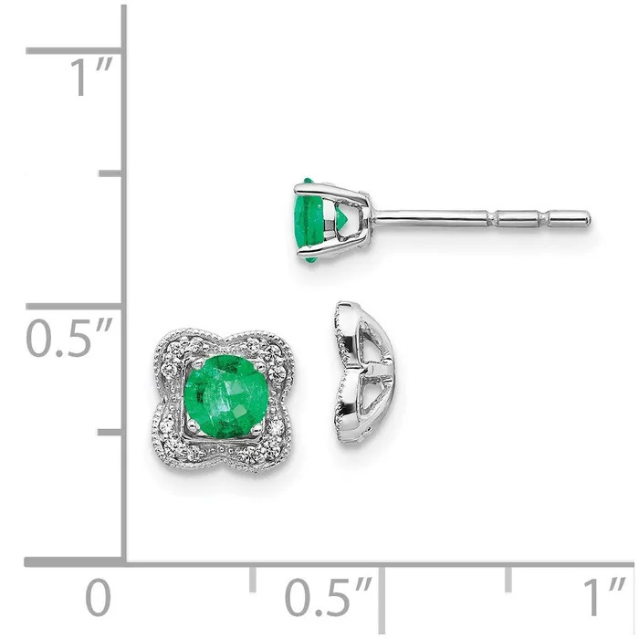 Goldia Earrings 14k White Gold Real Diamond and Emerald Stud w Jacket Earrings