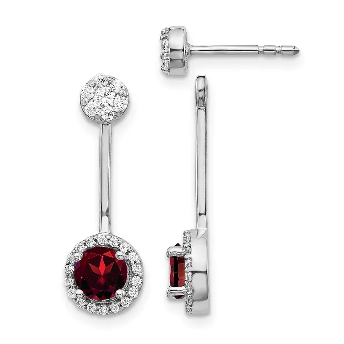 Goldia Earrings 14k White Gold Real DiamondGarnet FrontBack Earrings