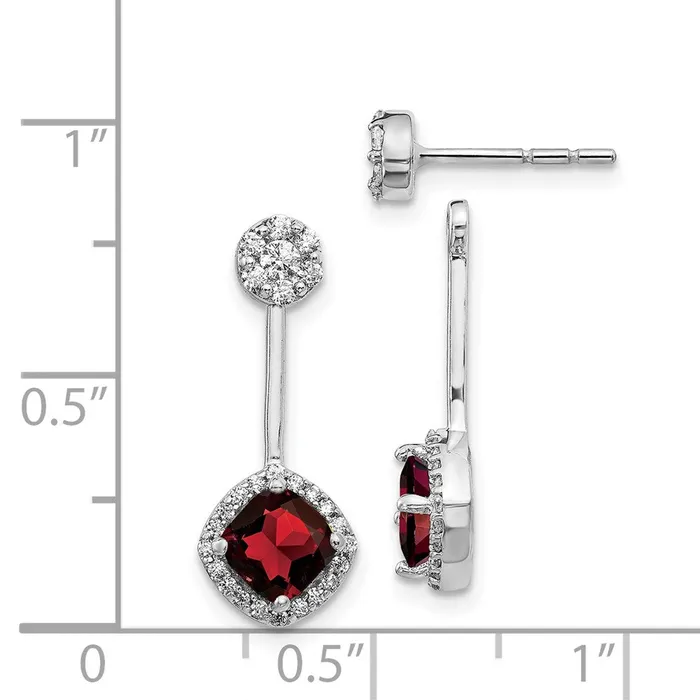 Goldia Earrings 14k White Gold Real DiamondGarnet FrontBack Earrings