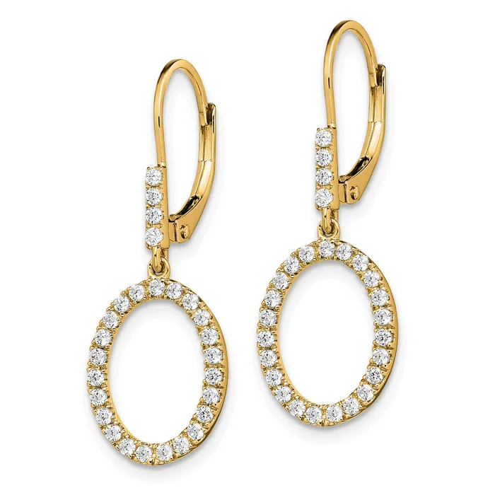 Goldia Earrings 14k Yellow Gold 12 Ct Lab Grown Diamond VSSI G Dangle Oval Leverback Earrings