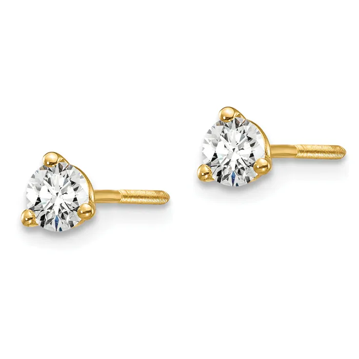Goldia Earrings 14k Yellow Gold 13 ctw Certified Lab Grown Diamond VSSI G Round 3 Prong Heavy Wt Screwback Stud Earrings