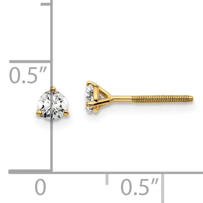 Goldia Earrings 14k Yellow Gold 13 ctw Certified Lab Grown Diamond VSSI G Round 3 Prong Heavy Wt Screwback Stud Earrings