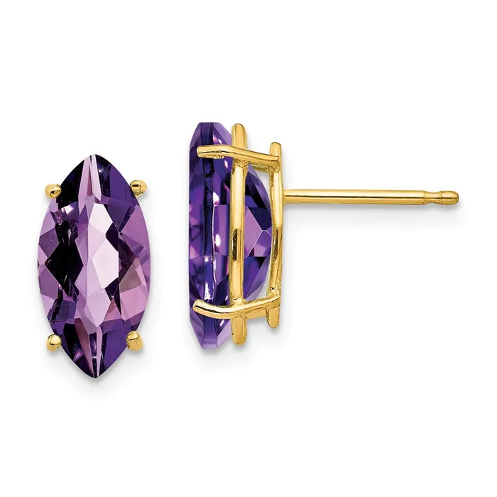 Goldia Earrings 14k Yellow Gold 10x5mm Marquise Amethyst Earrings