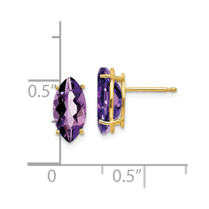 Goldia Earrings 14k Yellow Gold 10x5mm Marquise Amethyst Earrings