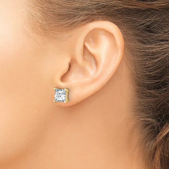 Goldia Earrings 14k Yellow Gold 6 ctw Certified Lab Grown Diamond VSSI G Princess 4 Prong Heavy Wt Stud Earrings