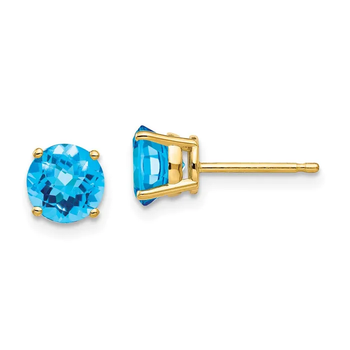 Goldia Earrings 14k Yellow Gold 6mm Blue Topaz Checker Earrings