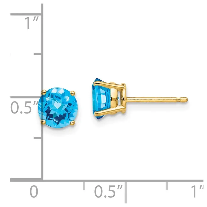 Goldia Earrings 14k Yellow Gold 6mm Blue Topaz Checker Earrings