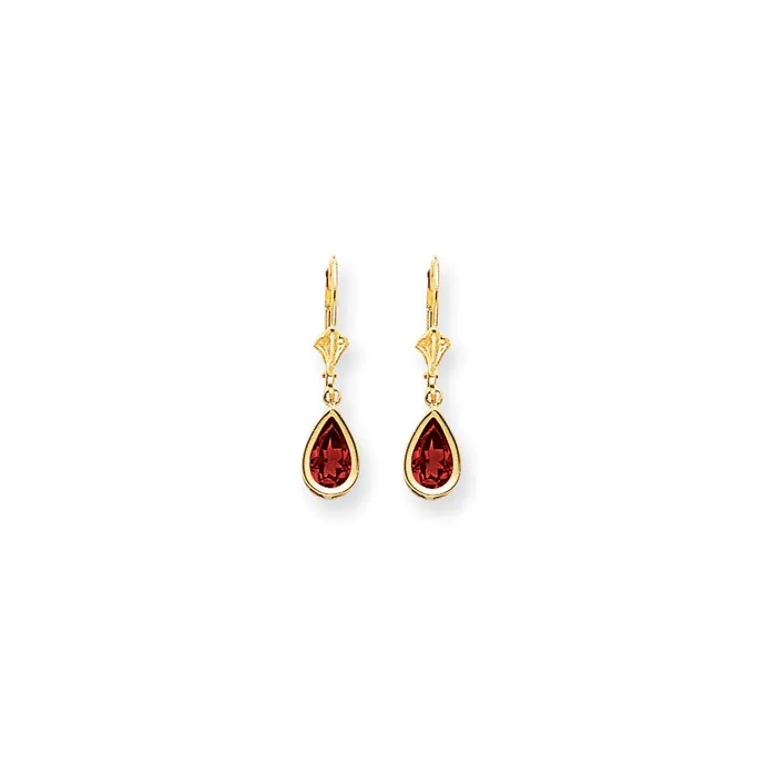 Goldia Earrings 14k Yellow Gold 8x5mm Pear Ruby leverback Earrings