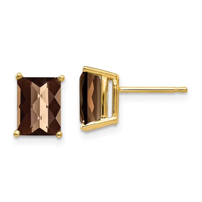 Goldia Earrings 14k Yellow Gold 8x6 Octagon CheckerCut Smok Yellow Gold Quartz Earrings