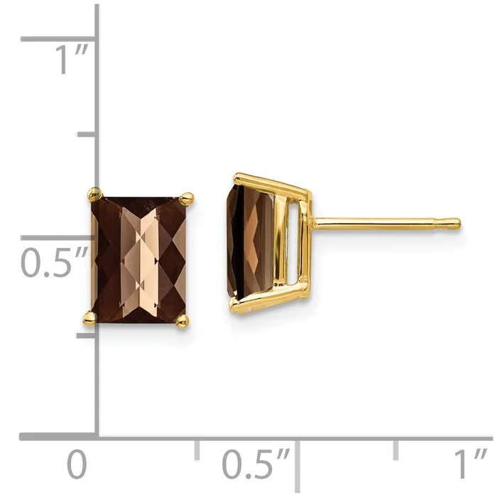 Goldia Earrings 14k Yellow Gold 8x6 Octagon CheckerCut Smok Yellow Gold Quartz Earrings