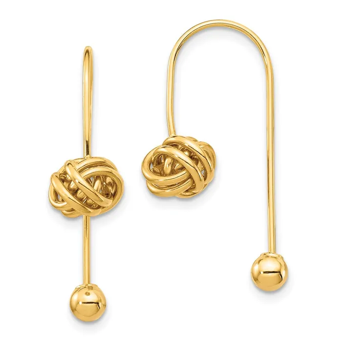 Goldia Earrings 14k Yellow Gold Love Knot wScrew End Threader Earrings