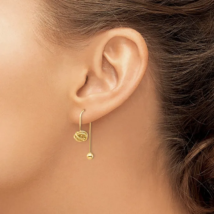 Goldia Earrings 14k Yellow Gold Love Knot wScrew End Threader Earrings