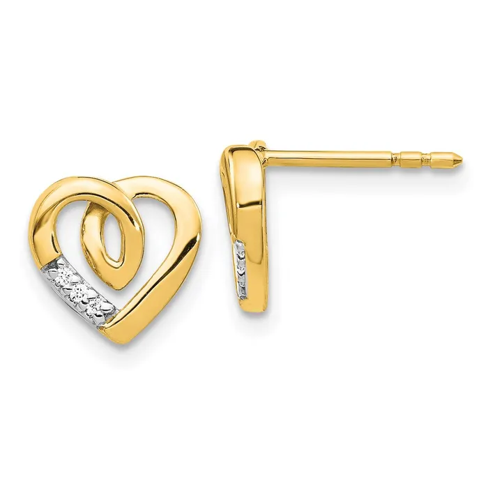 Goldia Earrings 14k Yellow Gold Real Diamond Heart Post Earrings
