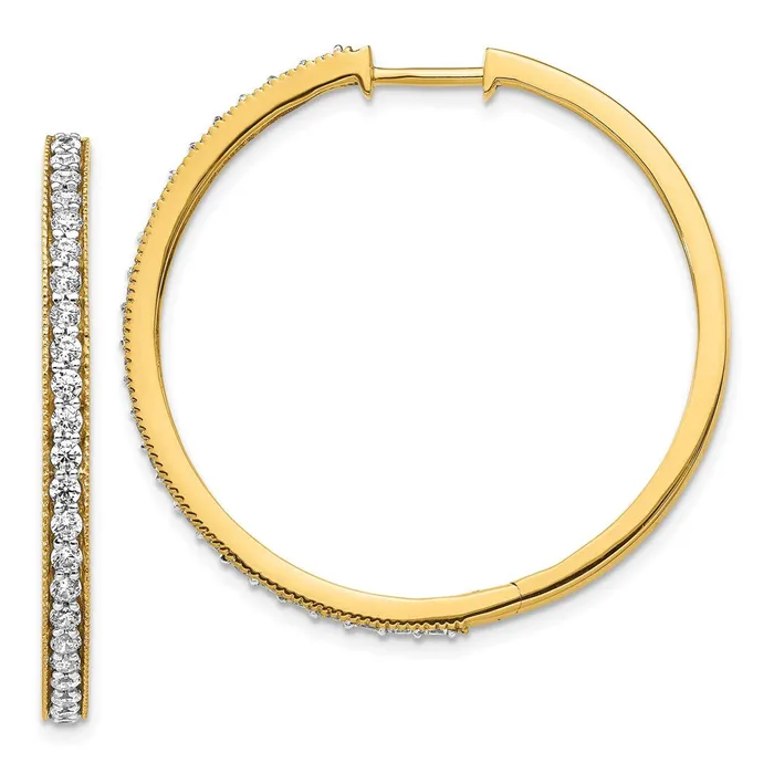 Goldia Earrings 14k Yellow Gold Real Diamond Milgrain Hoop Earrings