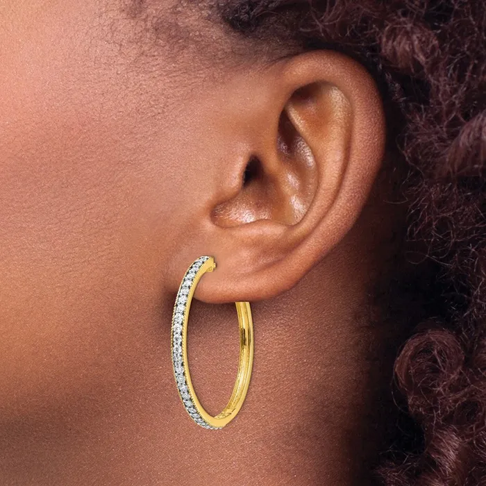Goldia Earrings 14k Yellow Gold Real Diamond Milgrain Hoop Earrings