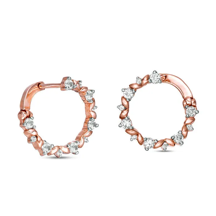 Goldia Earrings LabCreated White Sapphire Leaf Motif Circle Hoop Earrings in 10K Rose Gold Goldia Earrings LabCreated White Sapphire Leaf Motif Circle Hoop Earrings in 10K Rose Gold