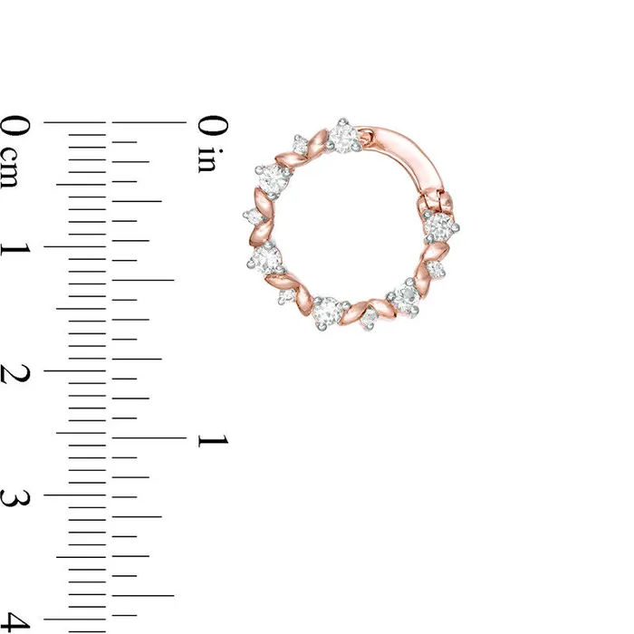 Goldia Earrings LabCreated White Sapphire Leaf Motif Circle Hoop Earrings in 10K Rose Gold Goldia Earrings LabCreated White Sapphire Leaf Motif Circle Hoop Earrings in 10K Rose Gold