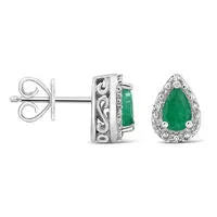 Goldia Earrings PearShaped Emerald and Diamond Accent Frame Stud Earrings in Sterling Silver Goldia Earrings PearShaped Emerald and Diamond Accent Frame Stud Earrings in Sterling Silver