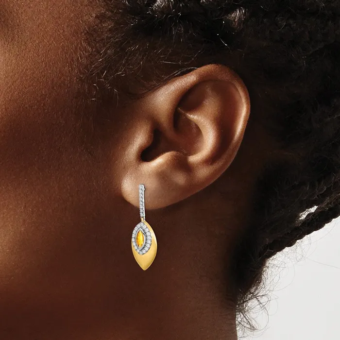 Goldia Earrings Solid 14k Twotone Simulated Citrine and CZ Dangle Earrings Goldia Earrings Solid 14k Twotone Simulated Citrine and CZ Dangle Earrings