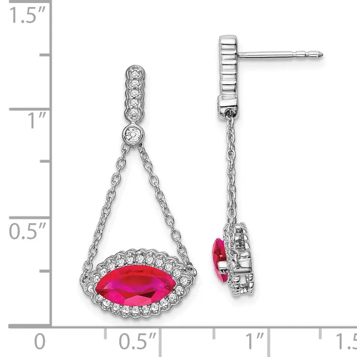 Goldia Earrings Solid 14k White Gold Marquise Created Simulated Ruby and CZ Earrings