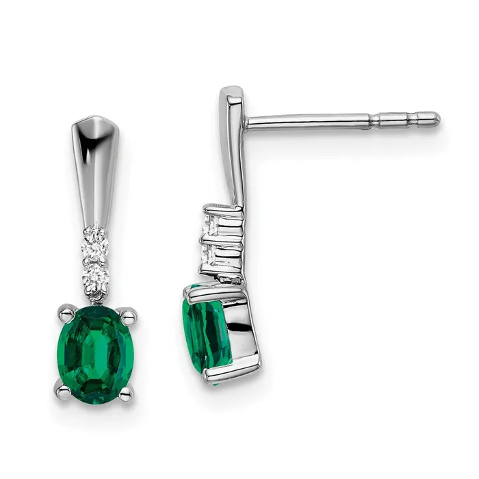 Goldia Earrings Solid 14k White Gold Oval Created Simulated Emerald and CZ Dangle Earrings Goldia Earrings Solid 14k White Gold Oval Created Simulated Emerald and CZ Dangle Earrings