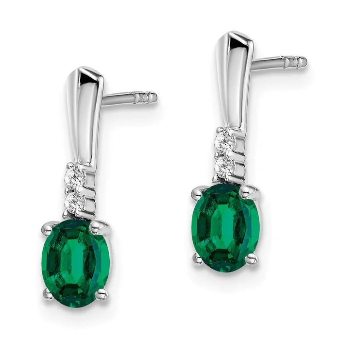 Goldia Earrings Solid 14k White Gold Oval Created Simulated Emerald and CZ Dangle Earrings Goldia Earrings Solid 14k White Gold Oval Created Simulated Emerald and CZ Dangle Earrings