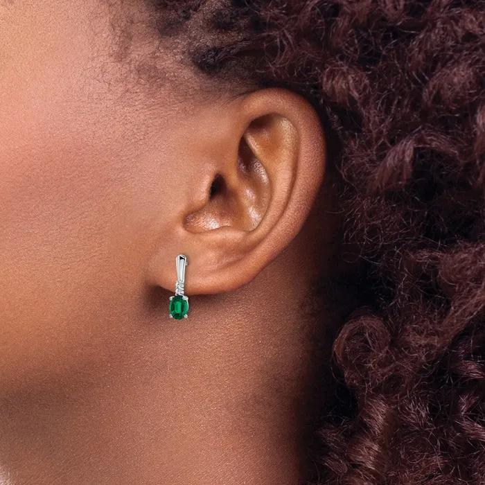 Goldia Earrings Solid 14k White Gold Oval Created Simulated Emerald and CZ Dangle Earrings Goldia Earrings Solid 14k White Gold Oval Created Simulated Emerald and CZ Dangle Earrings